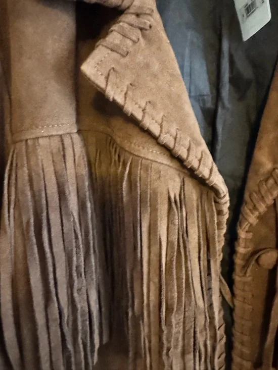 Lucky brand boho fringe leather jacket xl brown western wear - Picture 3 of 10